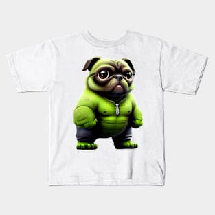 Green Pug Mutant - Angry Superhero Pug T-Shirt Design Kids T-Shirt